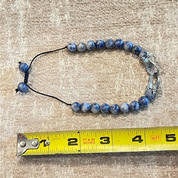 Goth Punk Biker Style Blue Stone Beaded Bracelet Men's Dragon Claw Jewelry - Picture 5 of 5